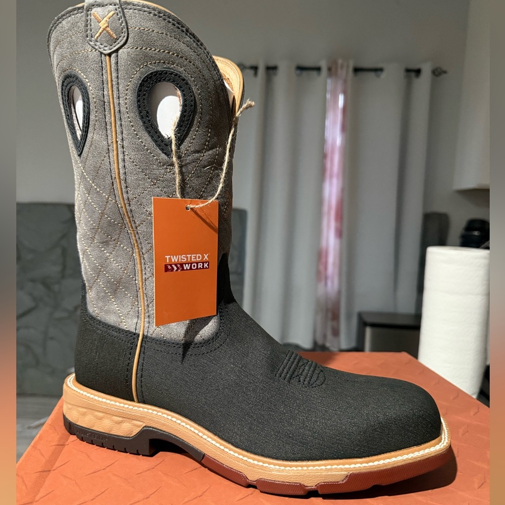 TWISTED X MENS CHARCOAL AND GRAY SQUARE COMPOSITE TOE WORK BOOTS